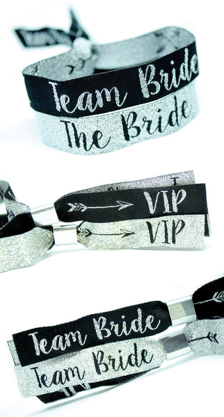 Team Bride Silver & Black Hen Party Wristbands Favours