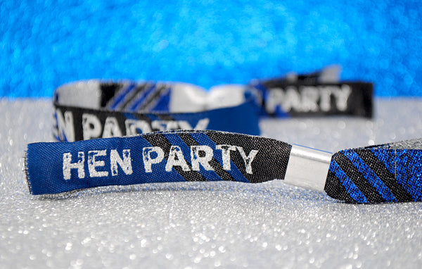 Hen Party Wristbands in Black, Blue & Silver