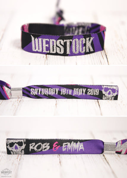 personalised custom wedstock rock n roll wedding wristbands